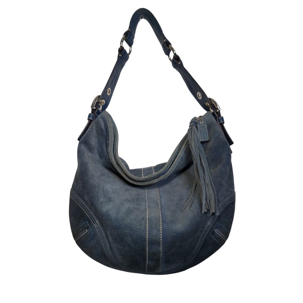 Vintage Y2k Coach Suede hobo Shoulder Bag Blue